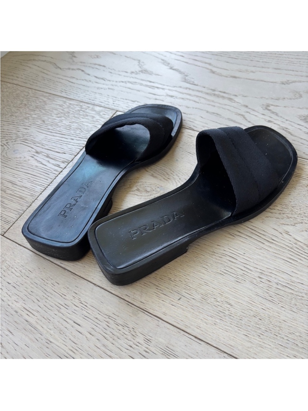 Prada Black Fabric Strap Slide Sandals for Women